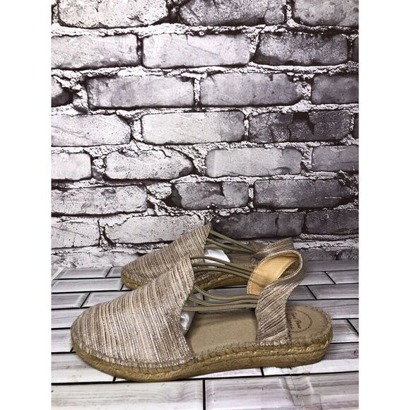 Toni Pons Origens Norma Beige Shimmer Wedge Espadrille Sandals Women Sz 40EU/9.5 - Picture 1 of 16